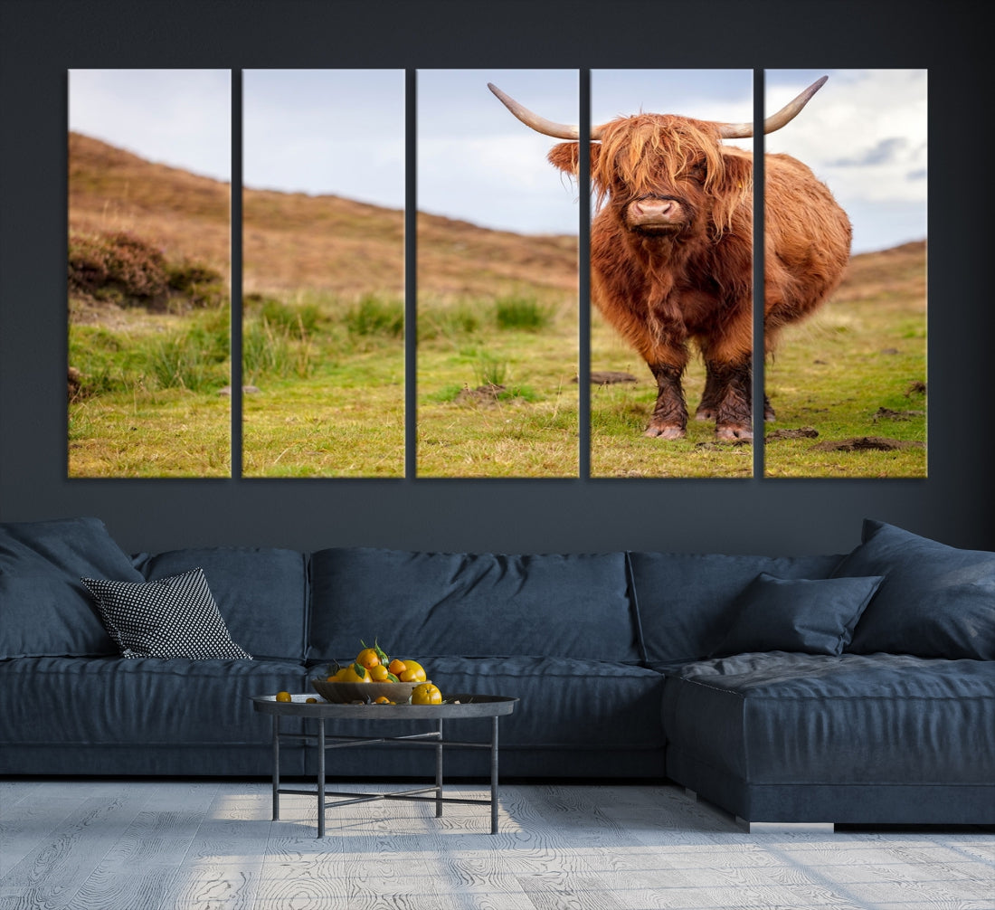 Highland Cow Large Animal Canvas Wall Art Texas Cow Canvas Art Cattle Photograph Art Canvas Picture Animal Art Print Home Decor Farmhouse Art Multi Panel Framed Wall Art Canvas Print