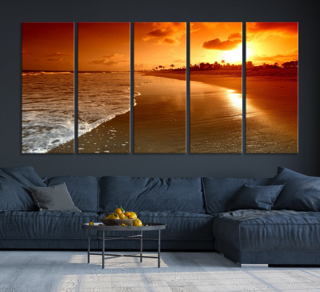 Ocean Beach Canvas Wall Art Beach Canvas, Coastal Sunset Tropical Island Beach Sunset Artwork Print