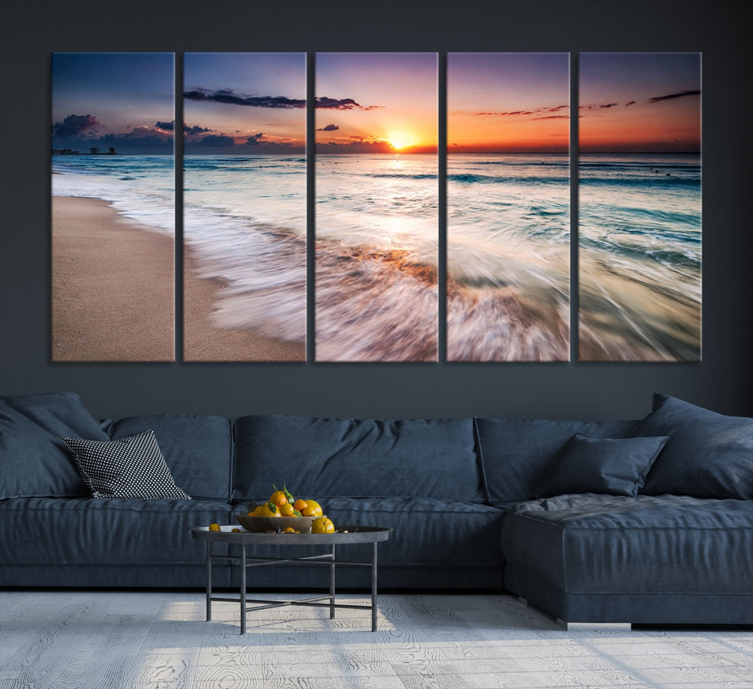 Serene Water Meets Radiant Sunset Clouds Wall Art Canvas Print