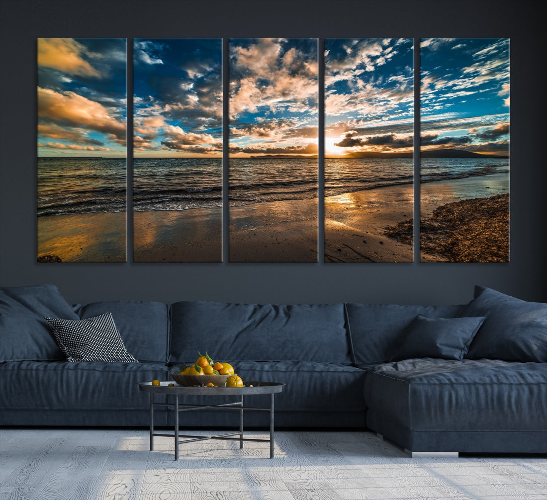 Ocean Beach Wall Art Canvas Print Sunset Artwork Print Coastal Wall Art