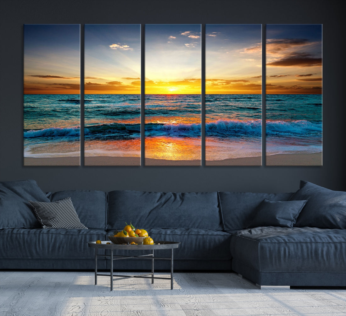 Beautiful Sunset on the Beach Coastal Wall Art Canvas Print for Dining Room Office Decor