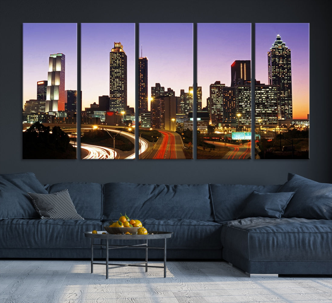 Atlanta City Purple Sunset Skyline Wall Art Cityscape Canvas Print