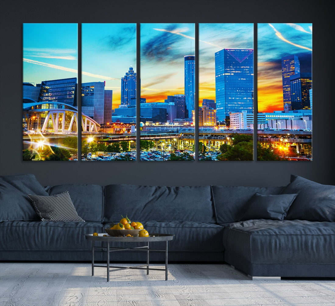 Mesmerizing Atlanta City Sunset Blue Skyline Cityscape Large Canvas Wall Art Print