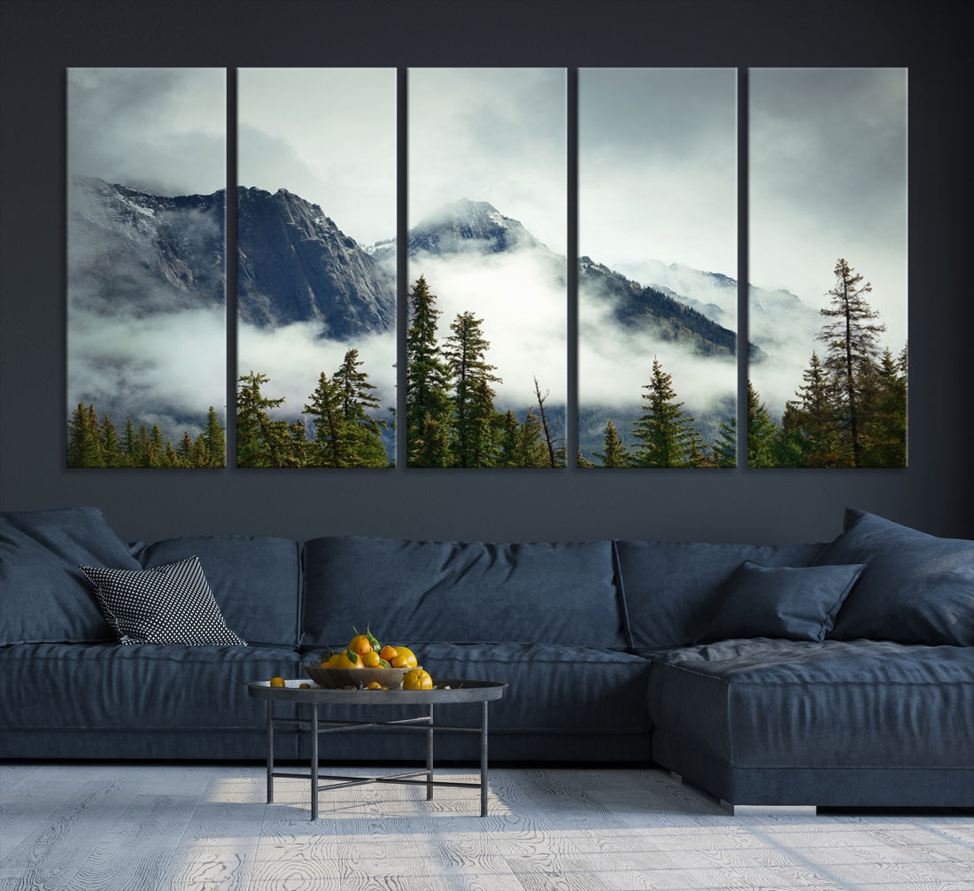 Foggy Nature Landscape Mountain Forest Extra Large Canvas Wall Art Giclee Print