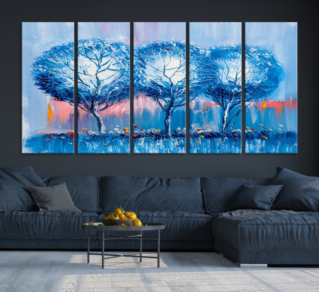 Abstract Blue Trees Oil Painting Printed on Canvas Wall Art Modern Wall Decor