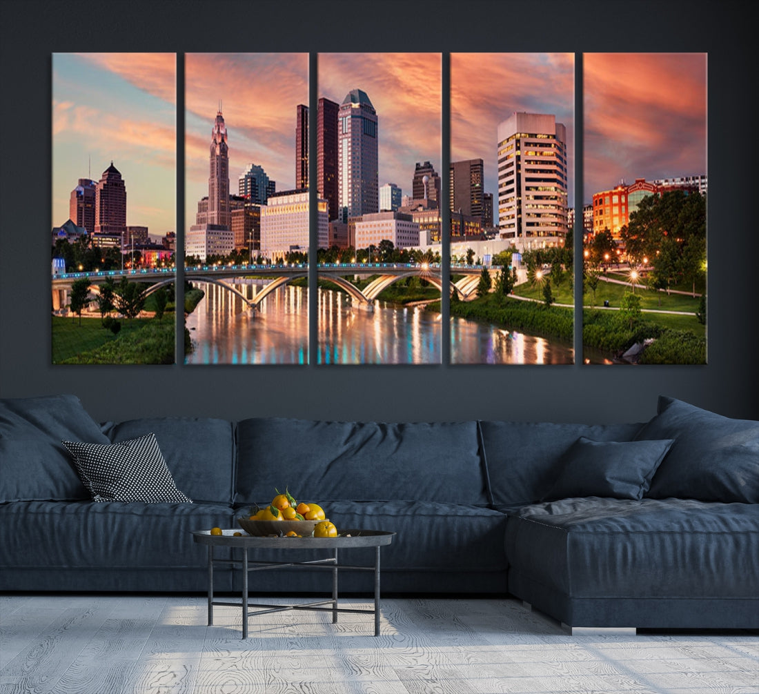 Large Columbus City View Skyline Wall Art Columbus Picture Canvas Print