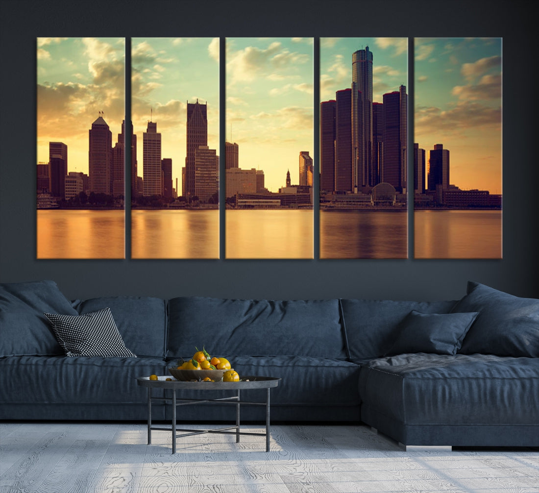 Detroit Downtown Towers Skyline Wall Art Cityscape Canvas Print