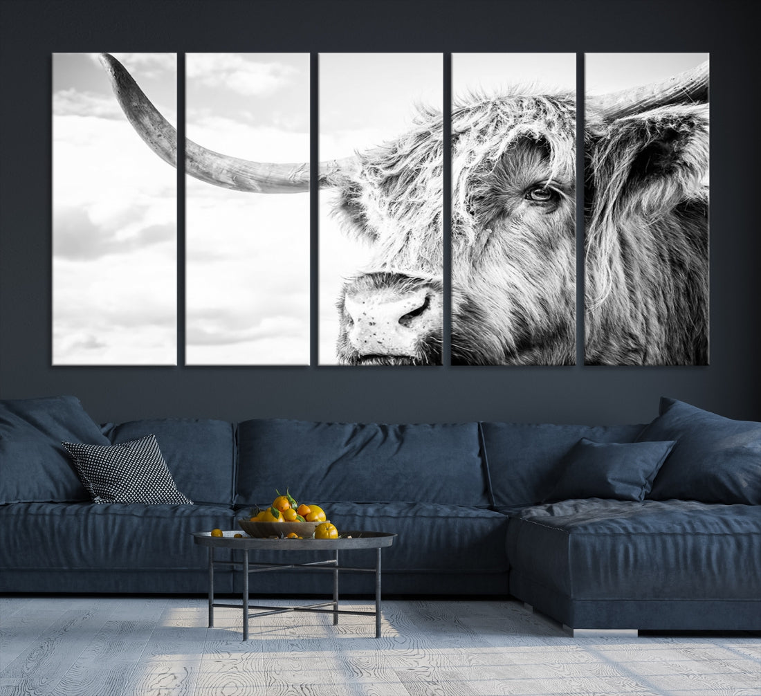 Highland Cow Canvas Wall Art Farmhouse Decor Cow Black White Print Rustic Wall Decor Animals Painting Scottish Cow Wall