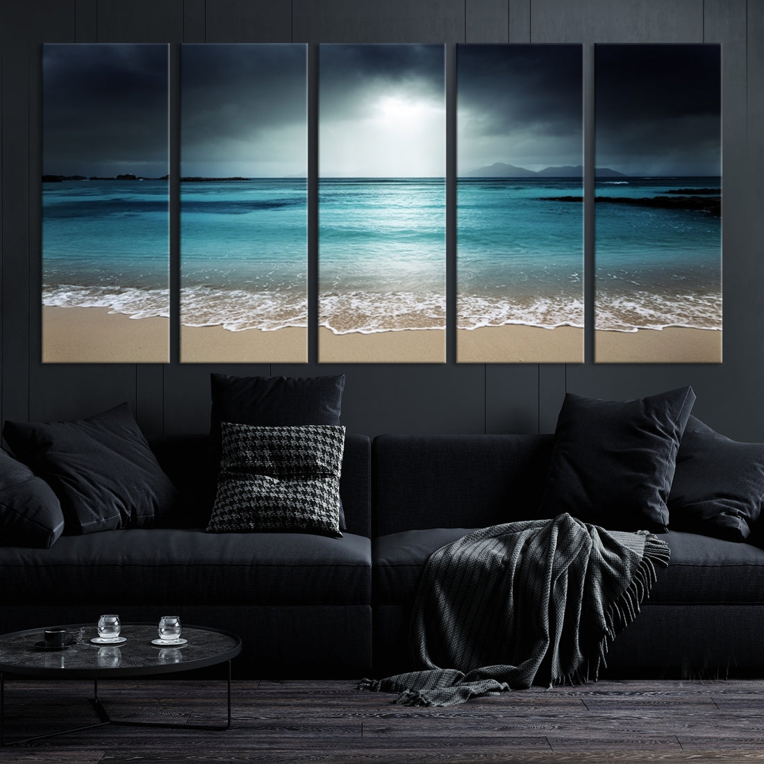 Dark Sky Bright Ocean Beach Large Wall Art Canvas Print