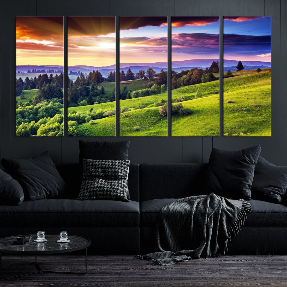 Large Wall Art Sparse Forest on Mountain at Sunset Landscape Canvas Print