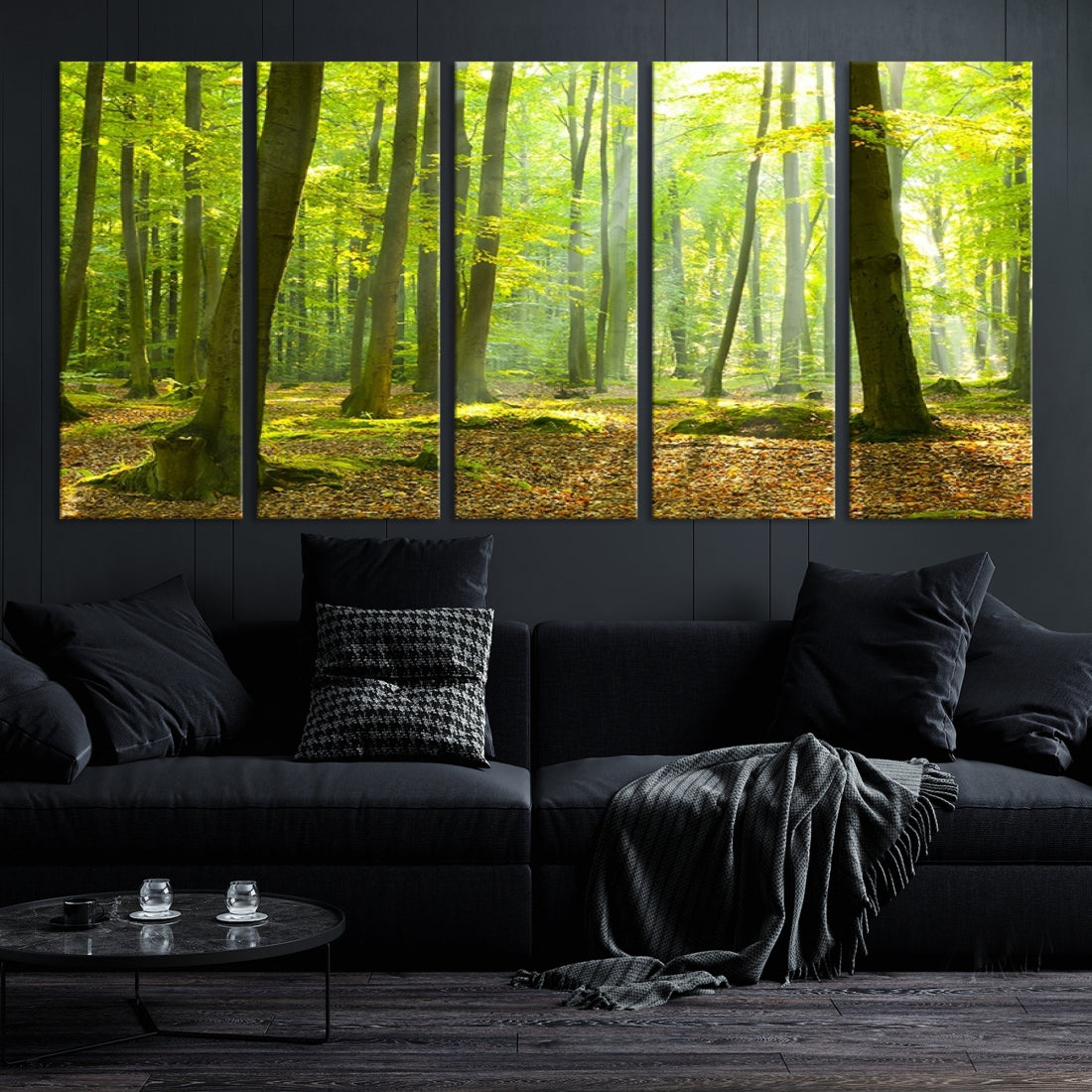 Sunshine in Green Forest Large Tree Wall Art Landscape Canvas Print