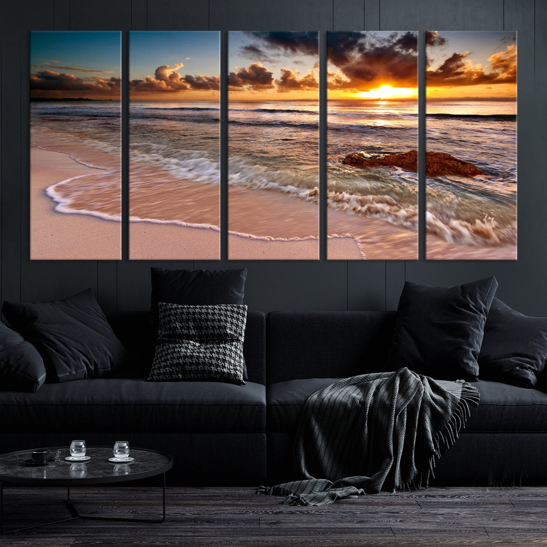 Breathtaking Sunset and Calm Beach Waves Canvas Wall Art Print