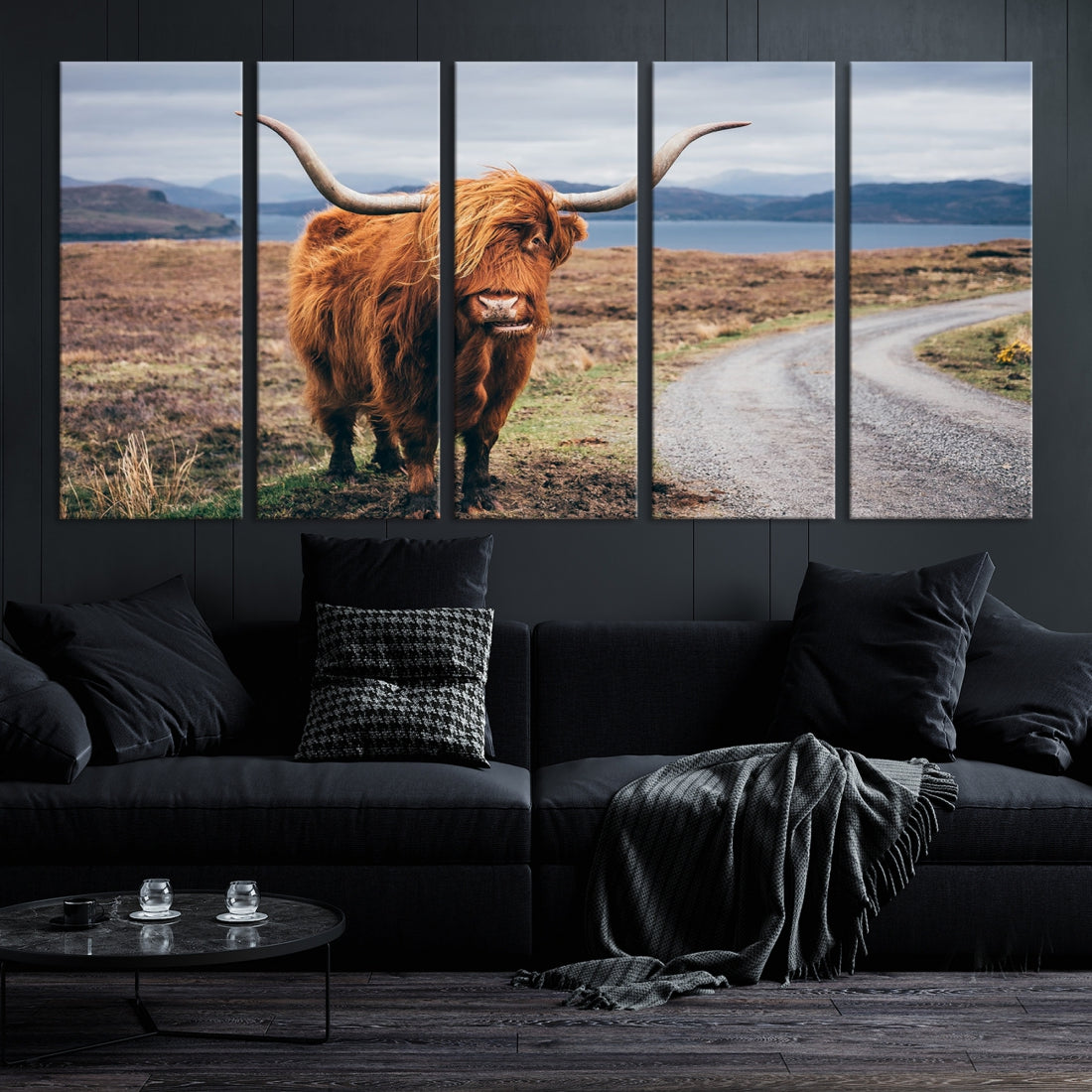 Highland Cow with Big Horn Canvas Wall Art Animal Photo Print Wall Decor