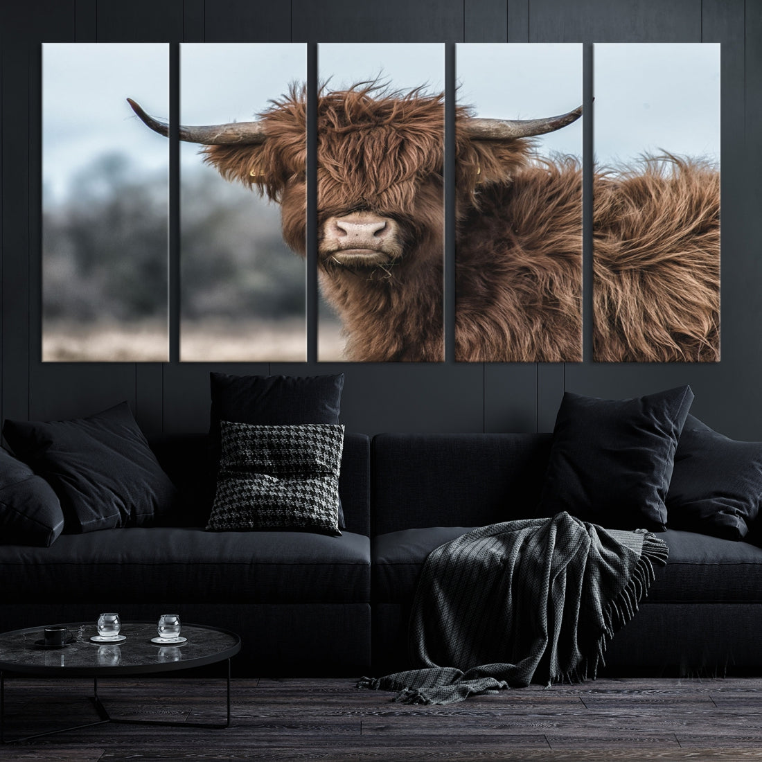 Fluffy Highland Cow Photograph Large Wall Art Canvas Print Cute Animals Picture Wall Decor Artwork for Living Room Farmhouse Printable Art Housewarming Gift Modern Home Art Decor