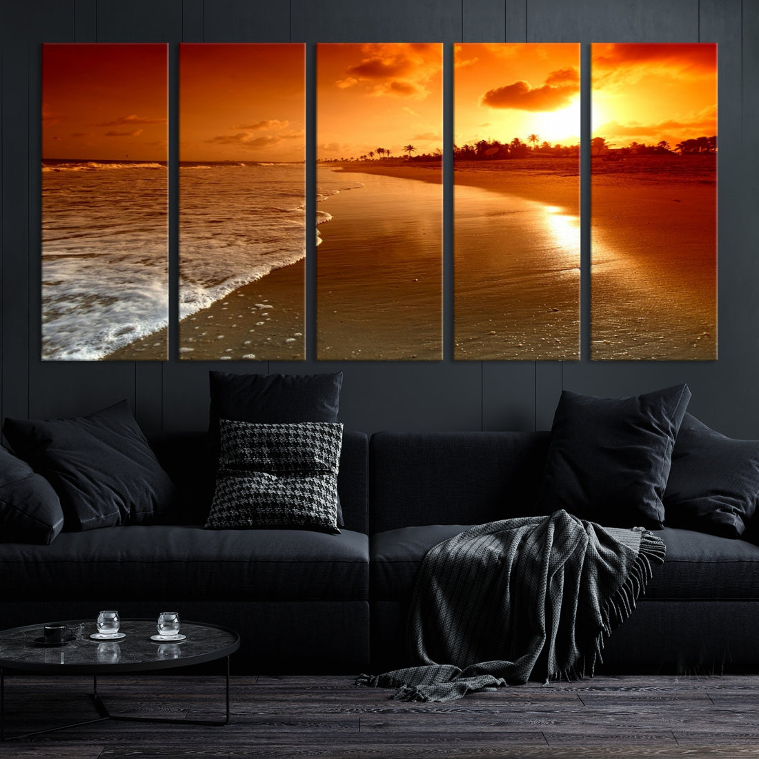 Ocean Beach Canvas Wall Art Beach Canvas, Coastal Sunset Tropical Island Beach Sunset Artwork Print