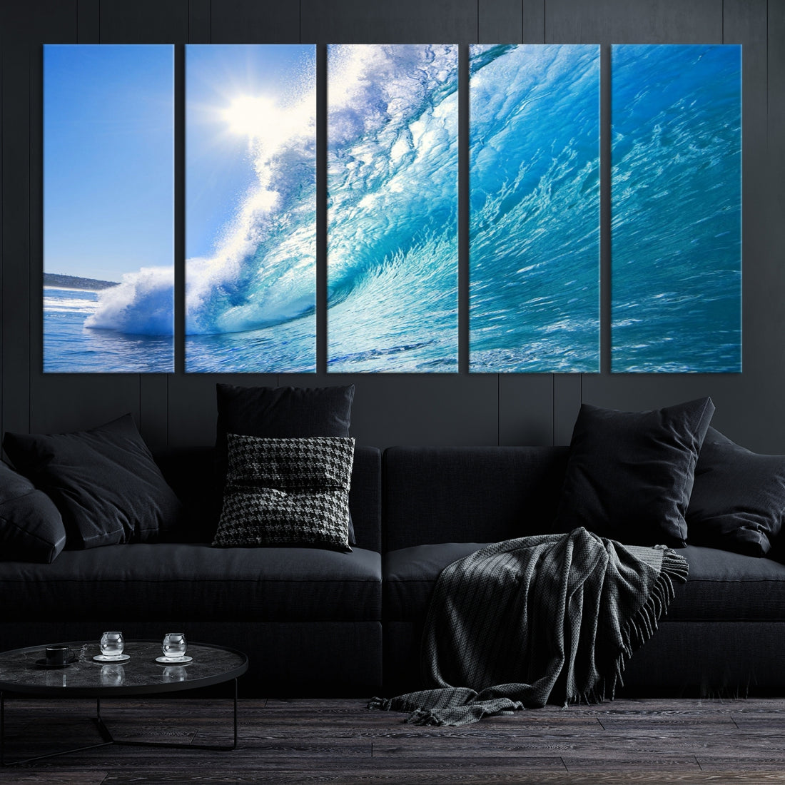 Surfing Wave Art Print Big Blue Ocean Canvas Wall Art for Living Room Decor