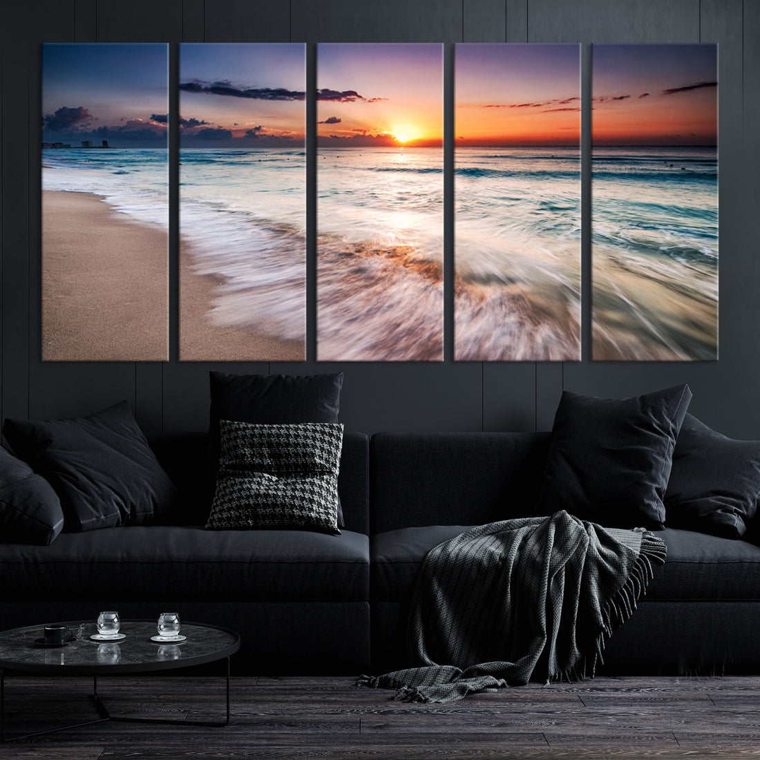 Serene Water Meets Radiant Sunset Clouds Wall Art Canvas Print