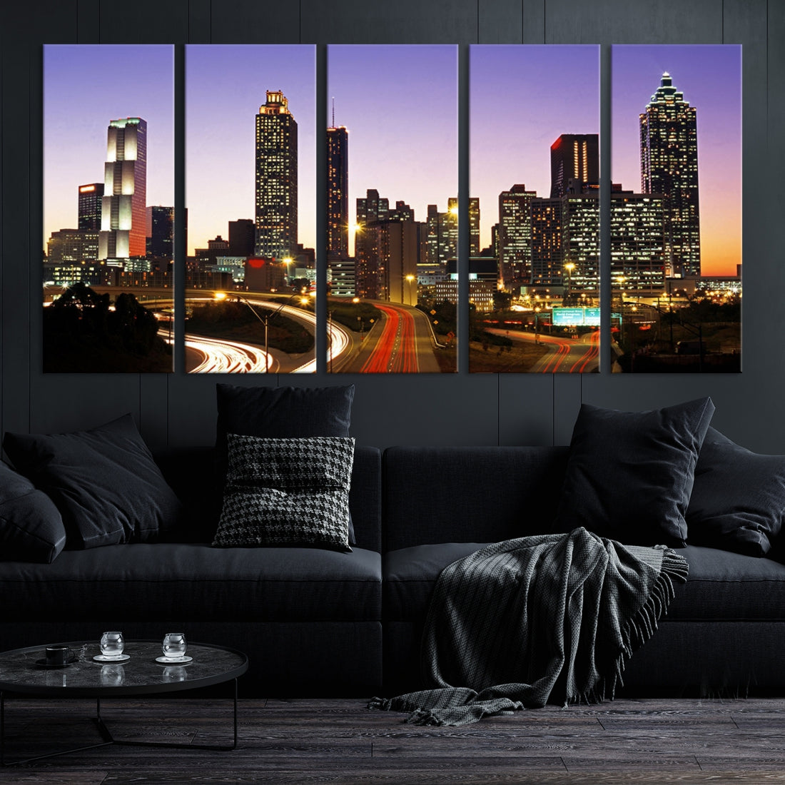 Atlanta City Purple Sunset Skyline Wall Art Cityscape Canvas Print