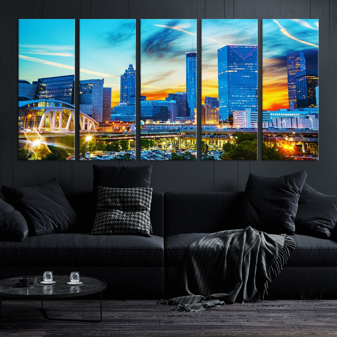 Mesmerizing Atlanta City Sunset Blue Skyline Cityscape Large Canvas Wall Art Print