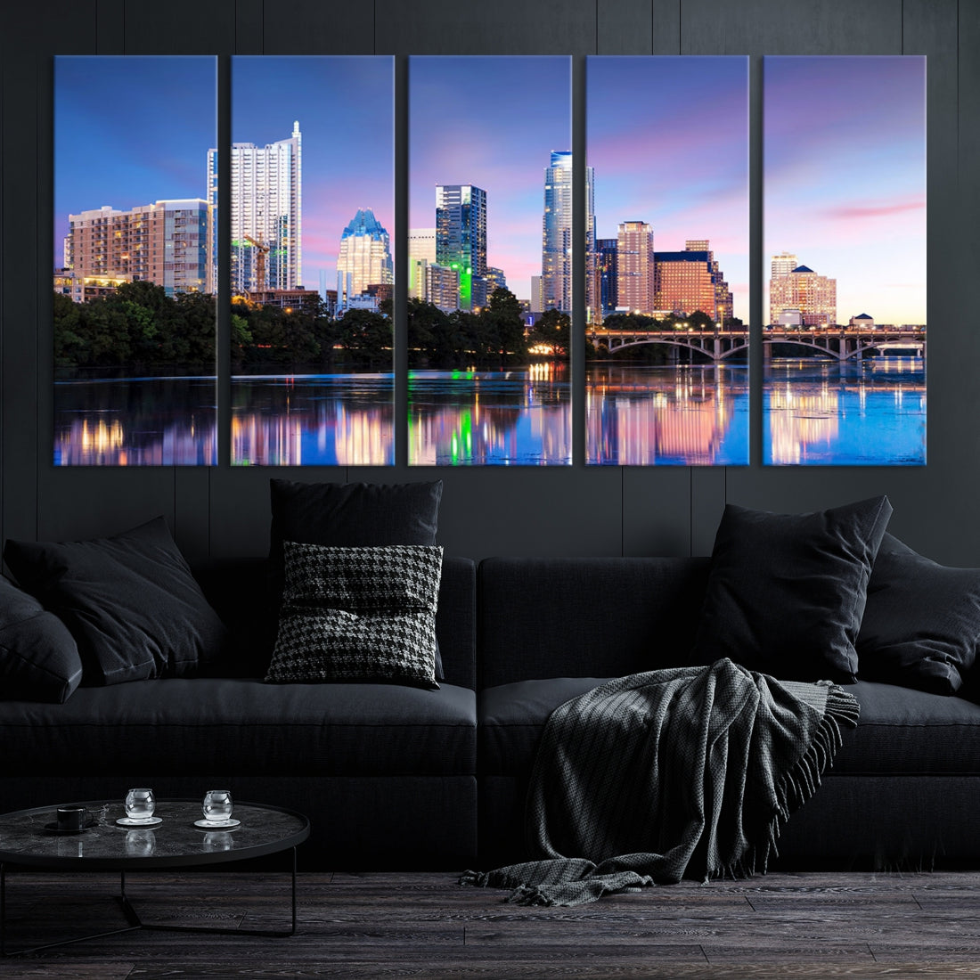 Extra Large Austin City Canvas Print Purple Dusk Skyline Wall Art