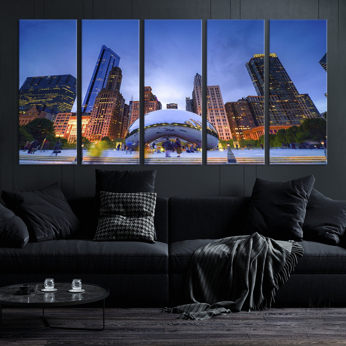 Chicago Night Skyline Wall Art Downtown Cityscape Canvas Picture Print Framed