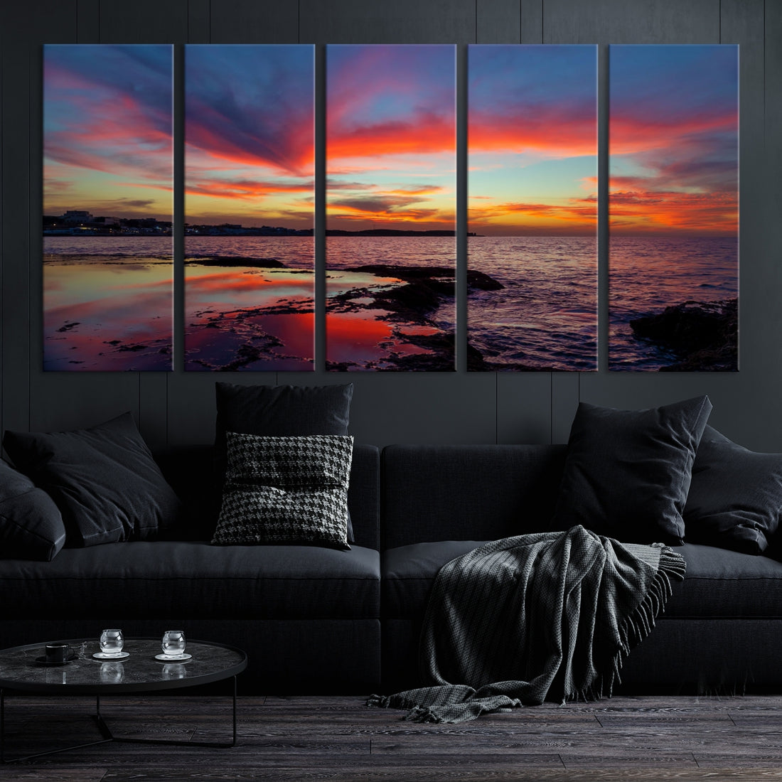 Fascinating Sunset over Horizon Beach Wall Art Canvas Print Large Wall Decor