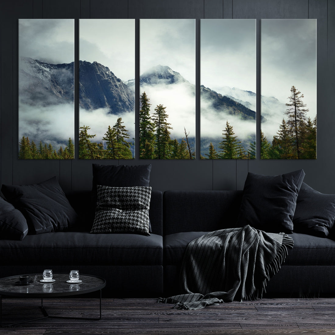 Foggy Nature Landscape Mountain Forest Extra Large Canvas Wall Art Giclee Print