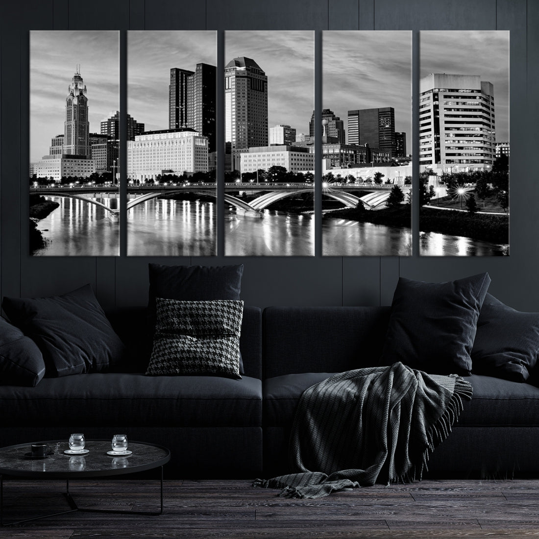 Black and White Columbus City Wall Art Skyline Cityscape Canvas Print