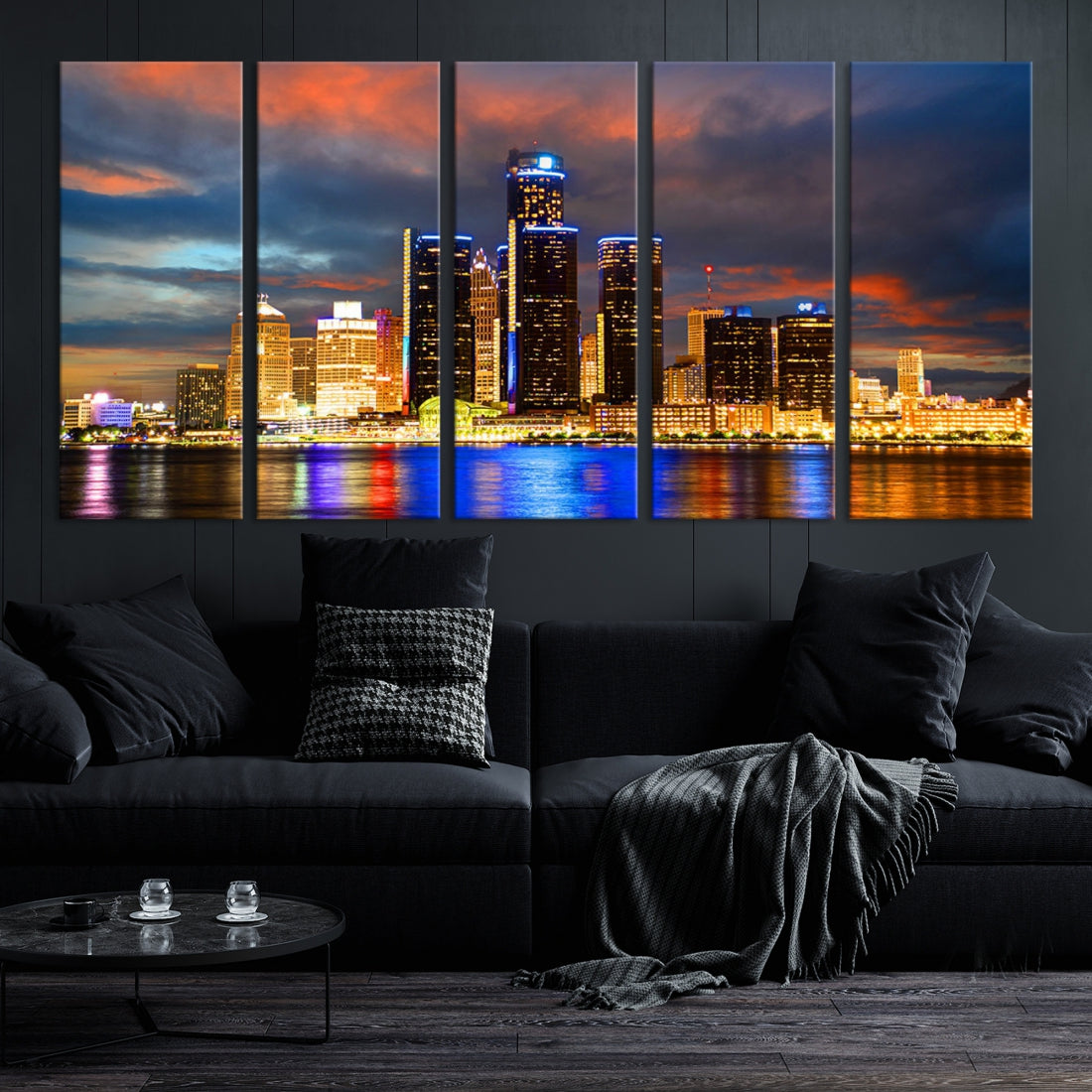 Bright Detroit Skyline Picture Print Skyline Wall Art Canvas Ready to Hang