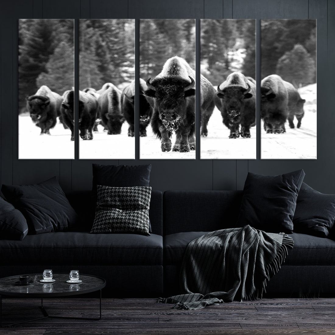 Buffalo Herd Wall Art Canvas Print, Bison Canvas Print