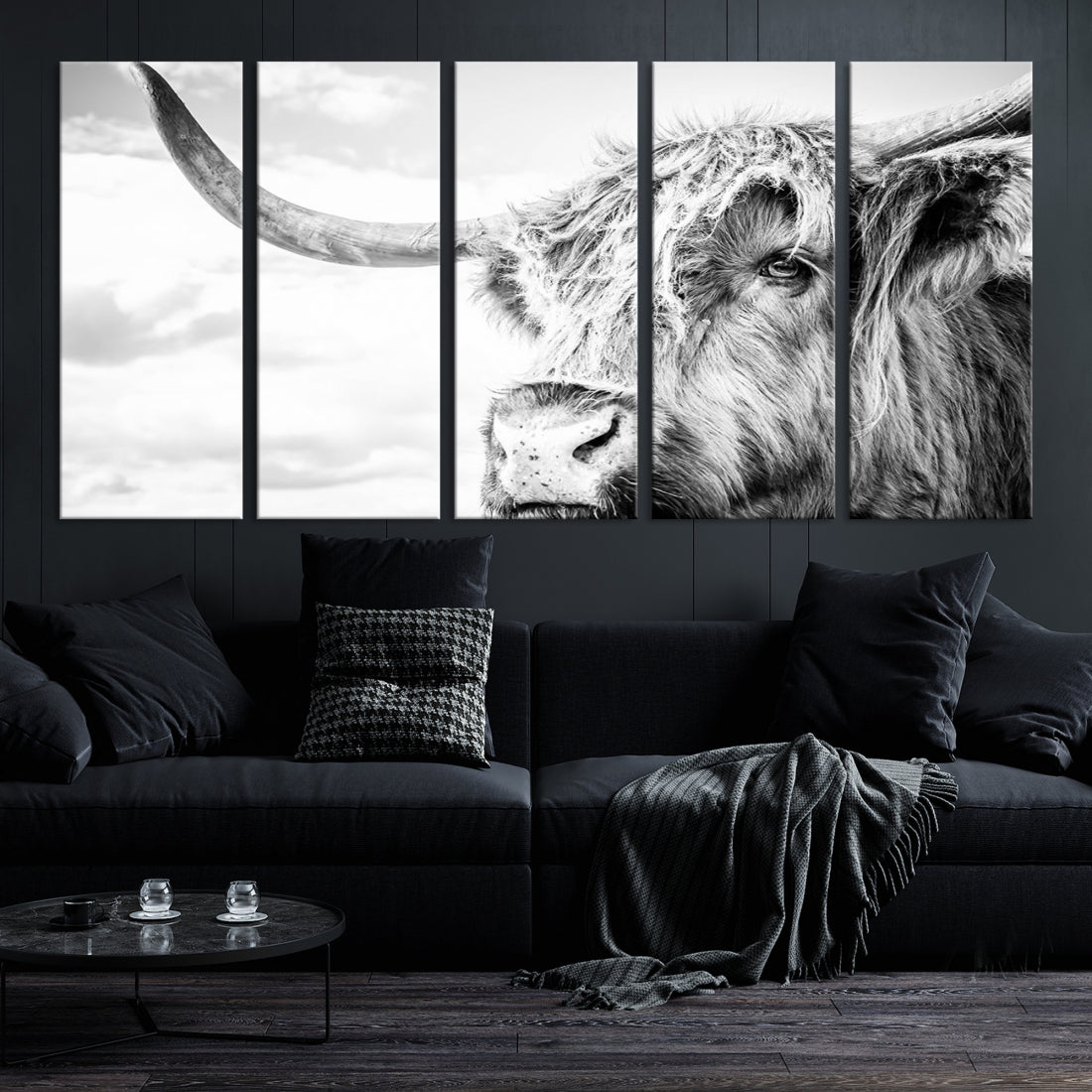 Highland Cow Canvas Wall Art Farmhouse Decor Cow Black White Print Rustic Wall Decor Animals Painting Scottish Cow Wall