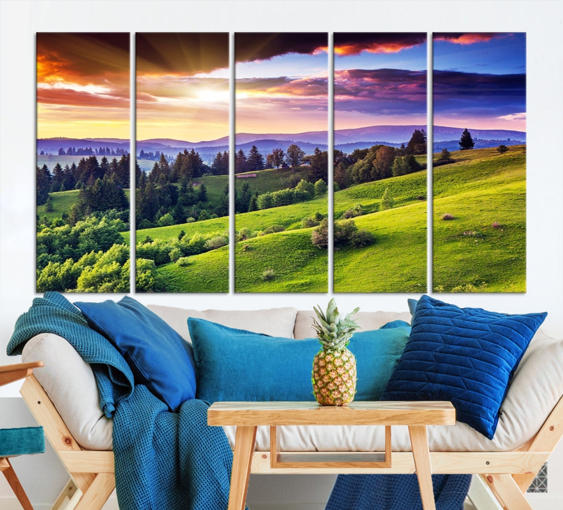 Large Wall Art Sparse Forest on Mountain at Sunset Landscape Canvas Print