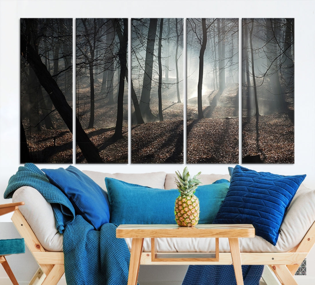 Large Wall Art Fascinating Foggy and Dark Forest Canvas Print