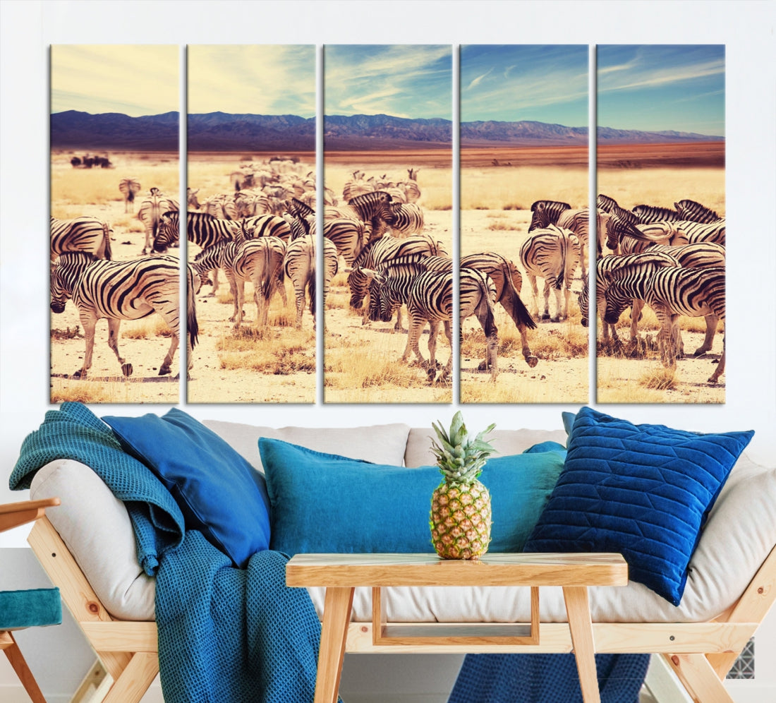 Zebras in the Savannah Africa Wild Animals Wildlife Photo Canvas Wall Art Giclee Print