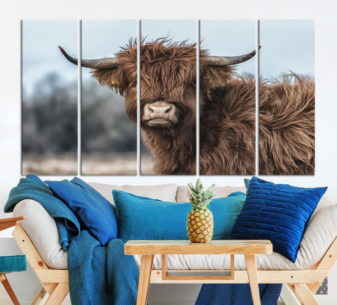 Fluffy Highland Cow Photograph Large Wall Art Canvas Print Cute Animals Picture Wall Decor Artwork for Living Room Farmhouse Printable Art Housewarming Gift Modern Home Art Decor