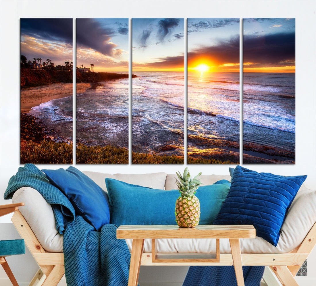 Ocean Beach Canvas Wall Art Beach Canvas, Coastal Sunset Tropical Island Beach Sunset Artwork Print