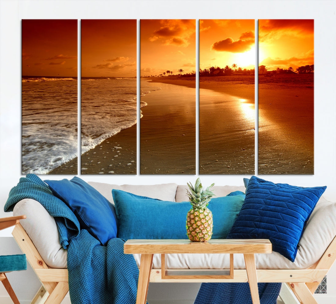 Ocean Beach Canvas Wall Art Beach Canvas, Coastal Sunset Tropical Island Beach Sunset Artwork Print