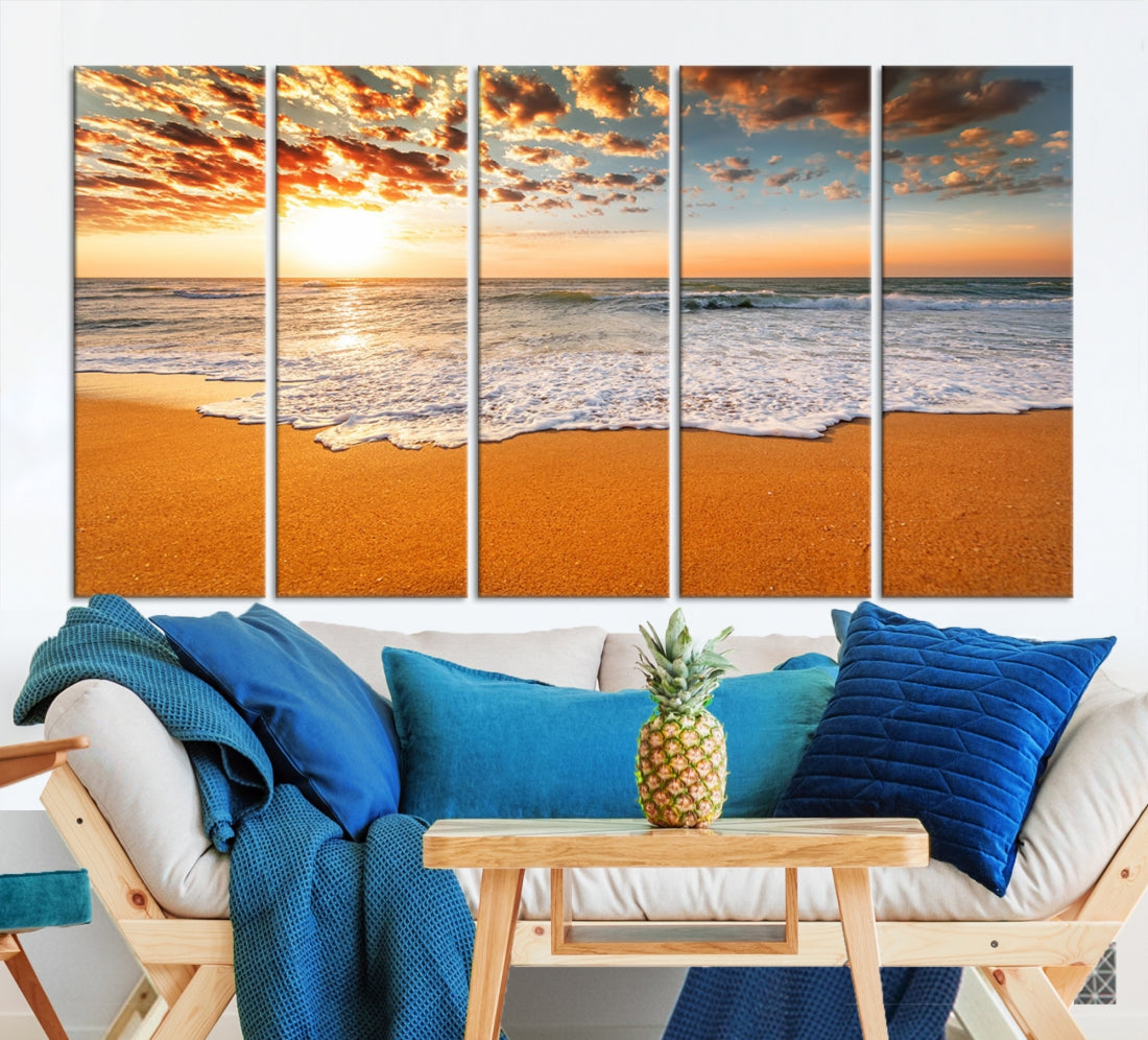 Breathtakingly Beautiful Ocean Sunset on Sandy Beach Extra Large Wall Art Canvas Print