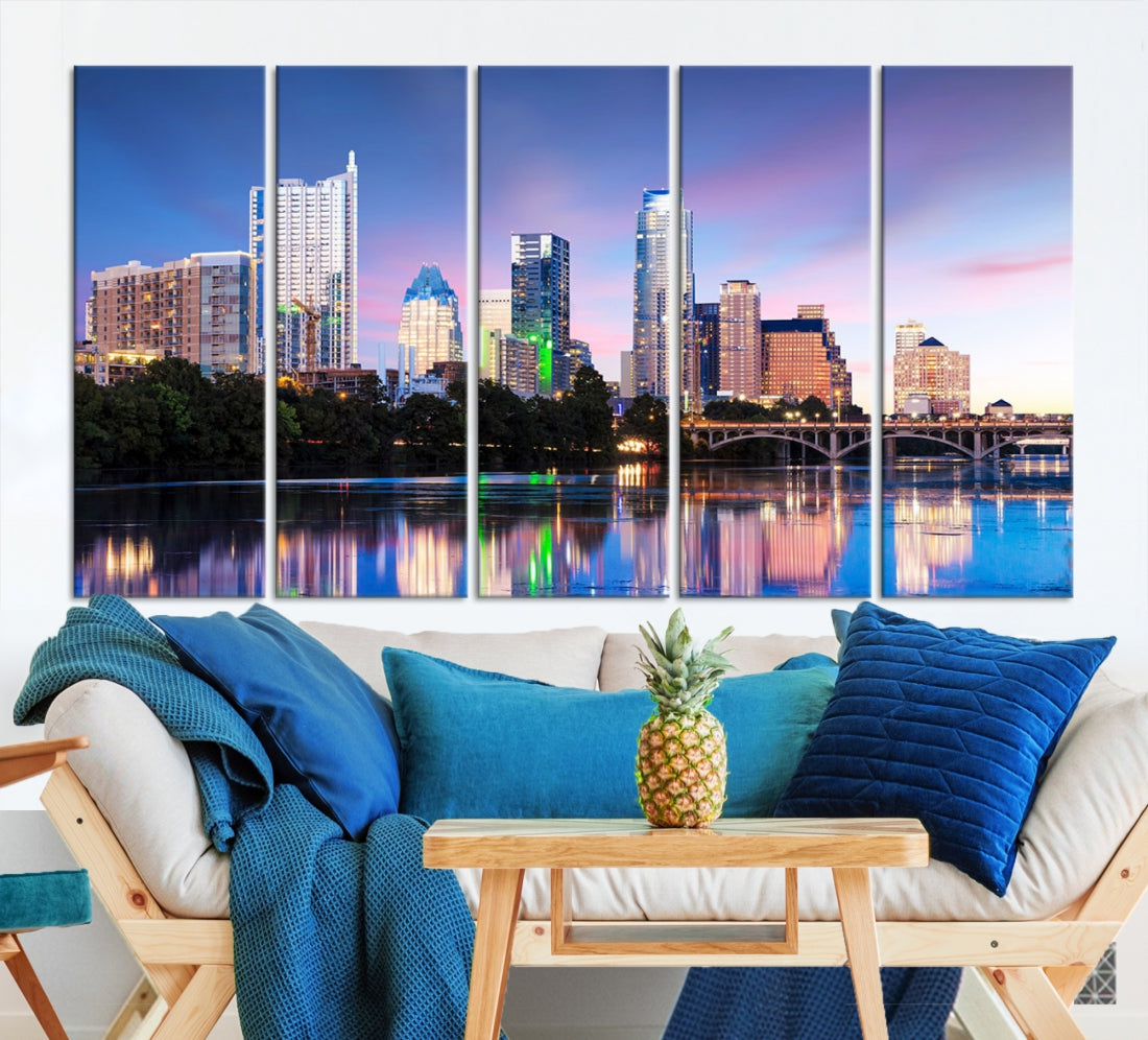 Extra Large Austin City Canvas Print Purple Dusk Skyline Wall Art