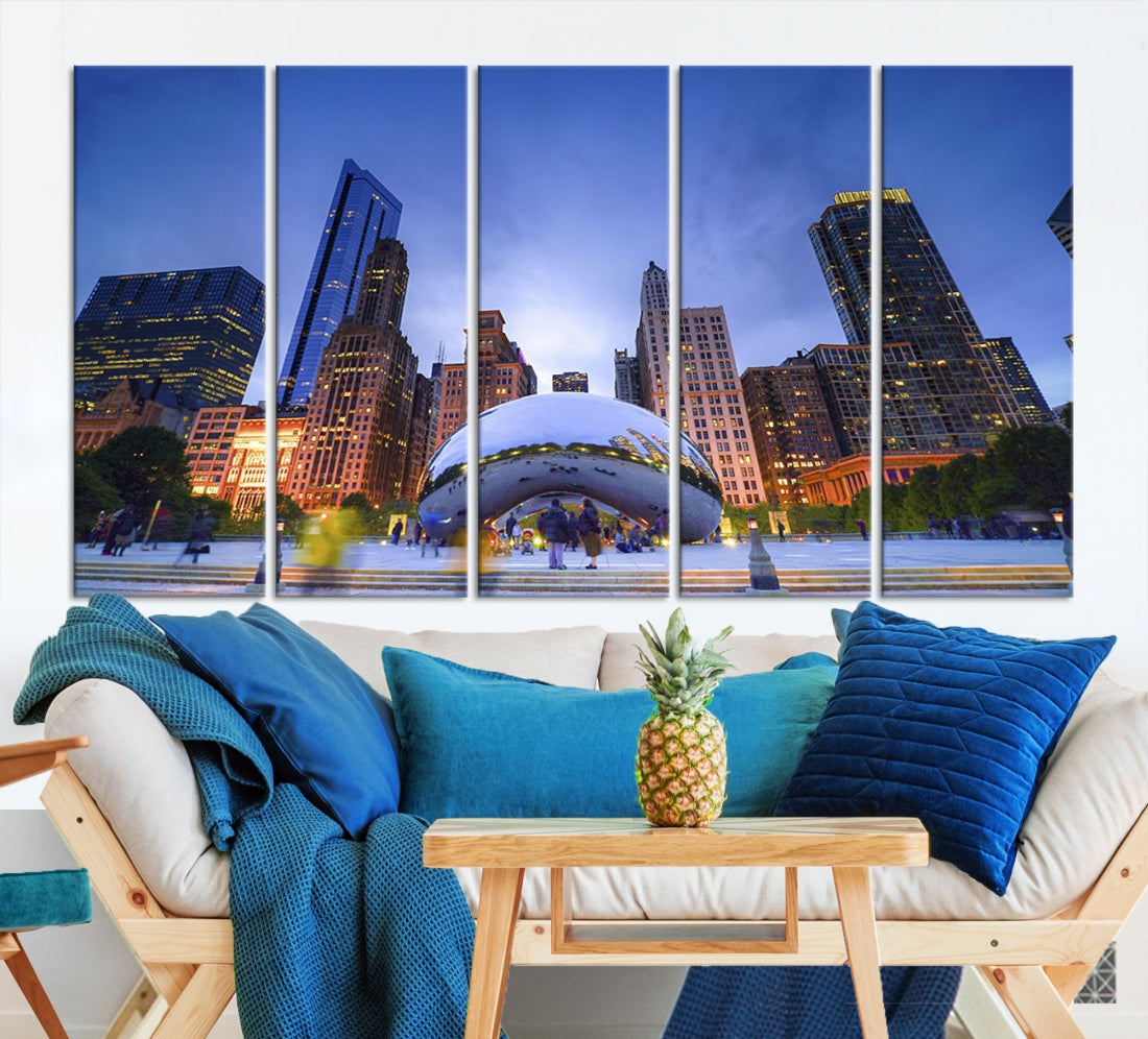 Chicago Night Skyline Wall Art Downtown Cityscape Canvas Picture Print Framed