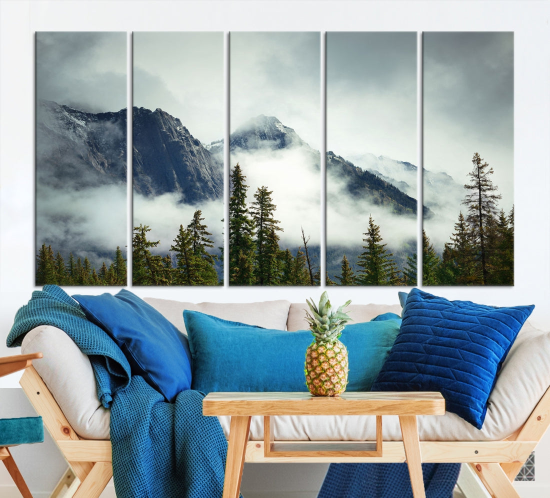 Foggy Nature Landscape Mountain Forest Extra Large Canvas Wall Art Giclee Print