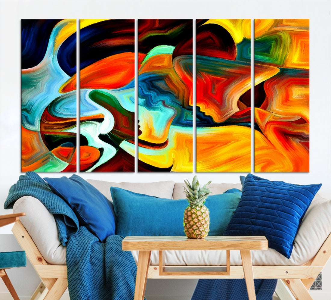 Abstract Human Faces Modern Painting Canvas Wall Art Print for Office
