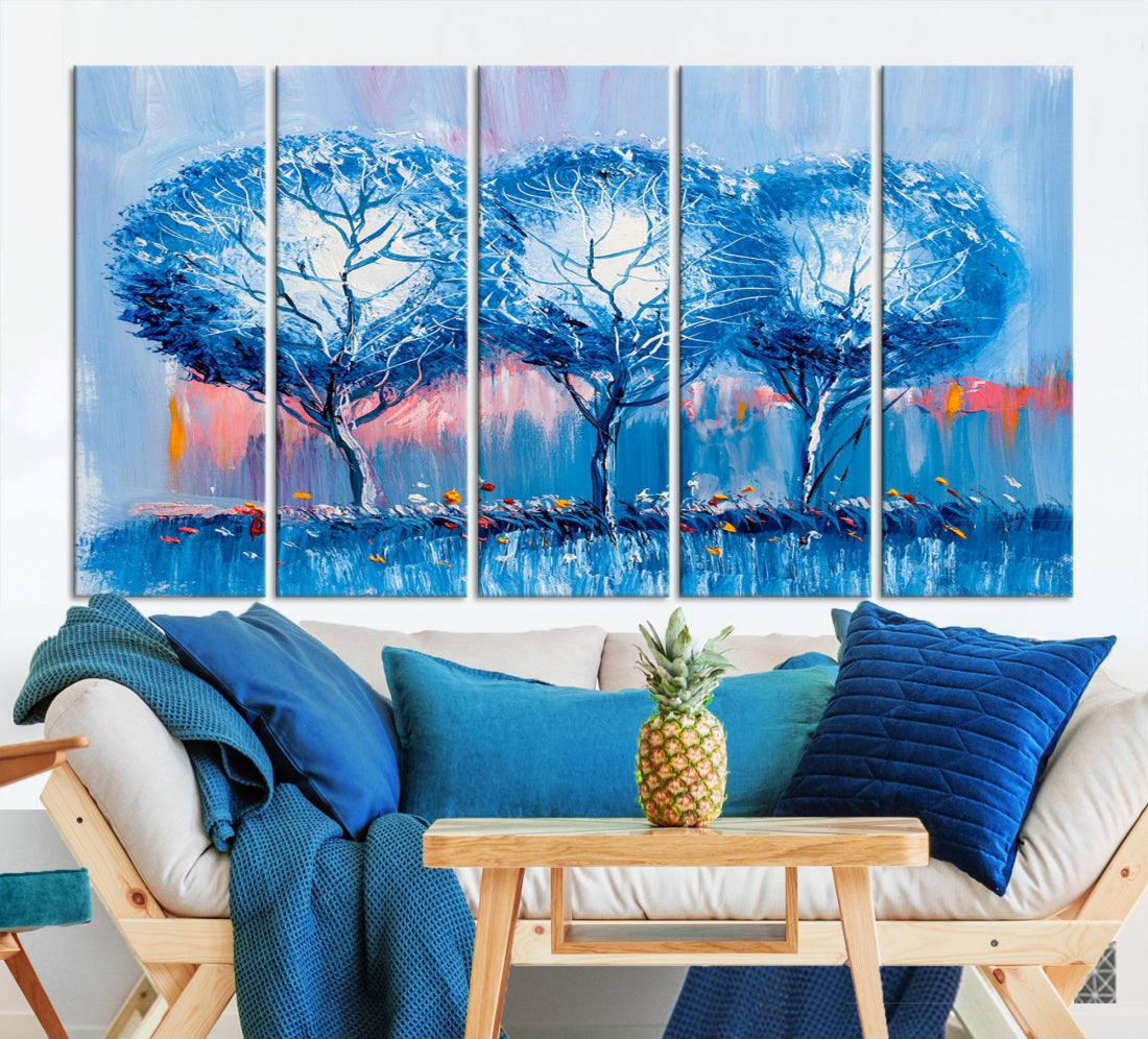 Abstract Blue Trees Oil Painting Printed on Canvas Wall Art Modern Wall Decor