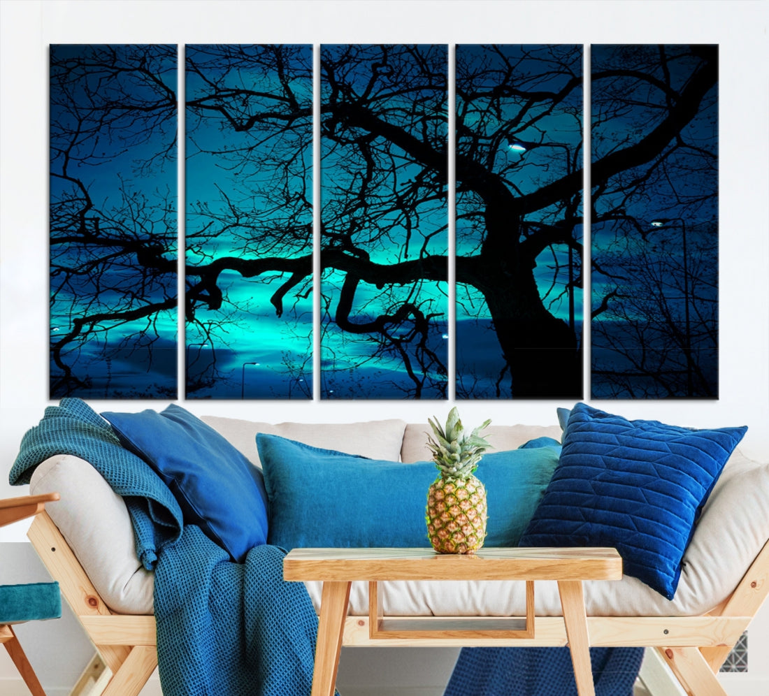Bare Tree Moonlight Nature Wall Art Large Canvas Print Living Room Decor