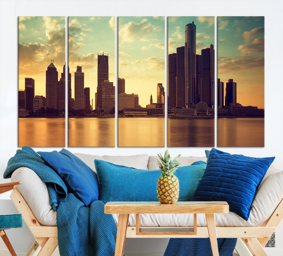 Detroit Downtown Towers Skyline Wall Art Cityscape Canvas Print