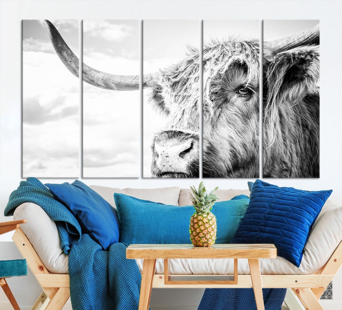 Highland Cow Canvas Wall Art Farmhouse Decor Cow Black White Print Rustic Wall Decor Animals Painting Scottish Cow Wall