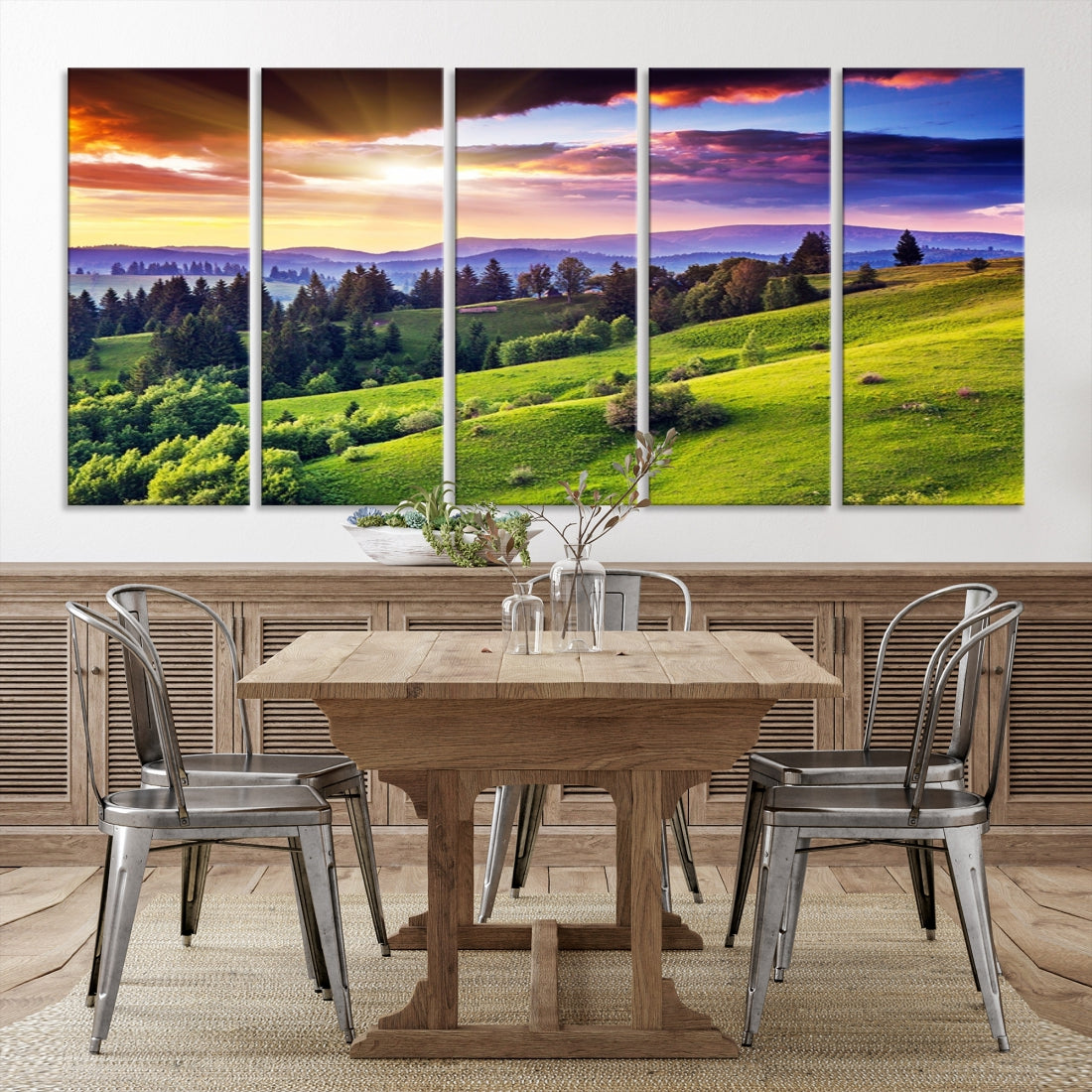 Large Wall Art Sparse Forest on Mountain at Sunset Landscape Canvas Print