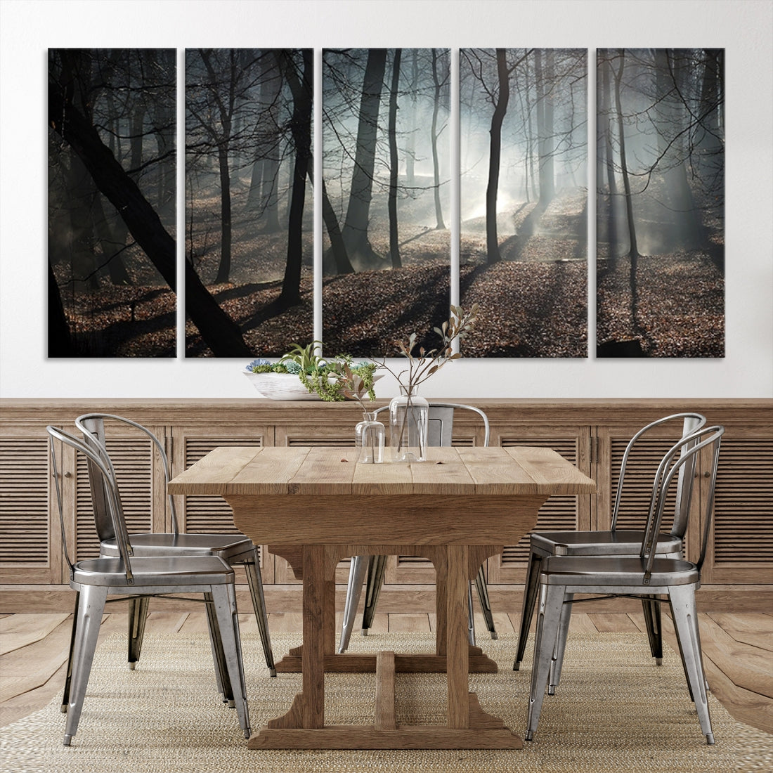Large Wall Art Fascinating Foggy and Dark Forest Canvas Print