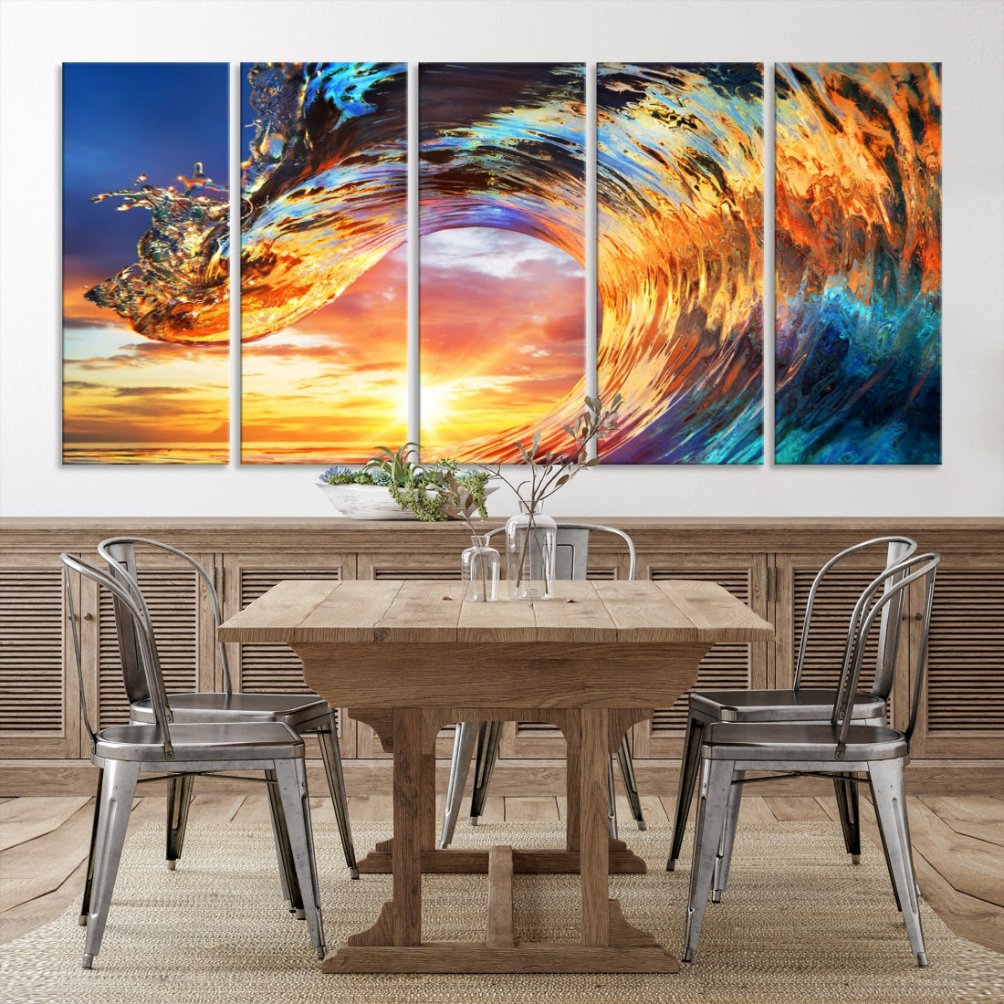 Large Canvas Wall Art Print of a Surface Wave Sunset Ocean