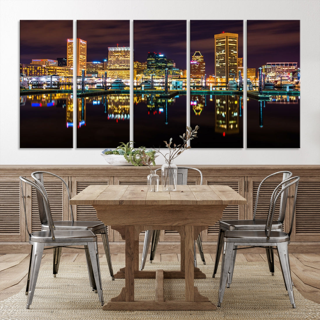 Baltimore City Night Skyline Purple Cityscape Large Wall Art Canvas Print